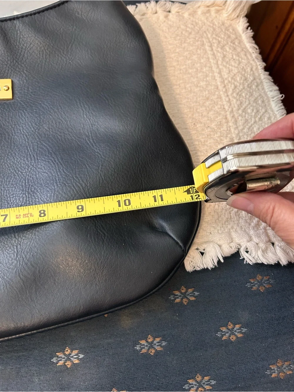 Bueno Navy Blue Leather Shoulder Bag with Gold Hardware